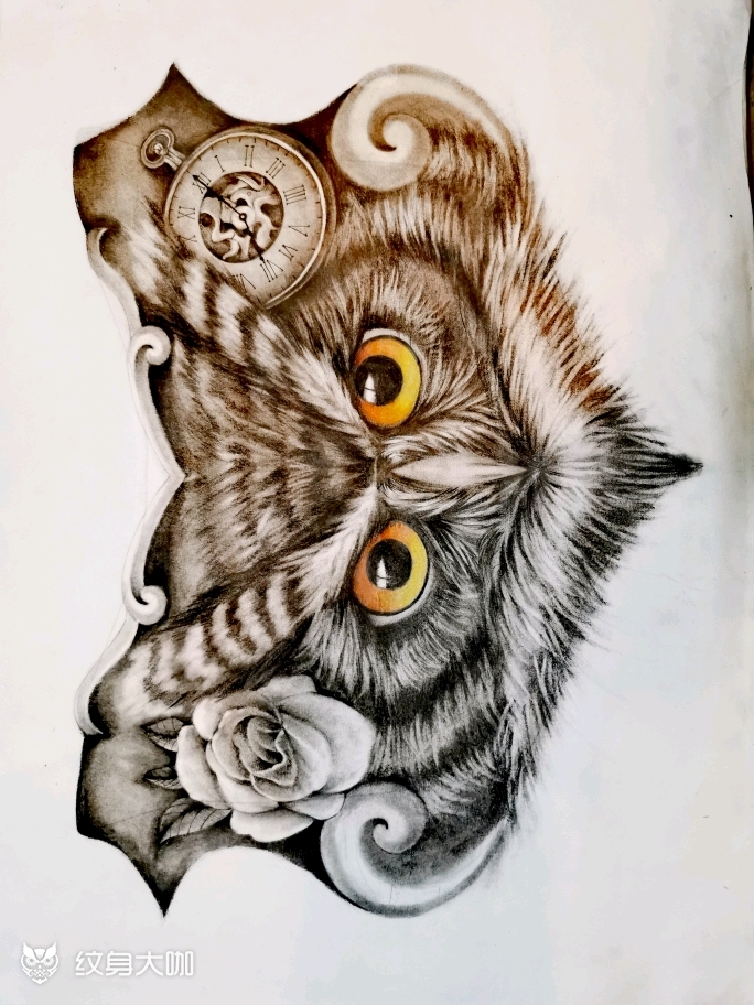 猫头鹰_纹身图案手稿图片_lynn的纹身作品集
