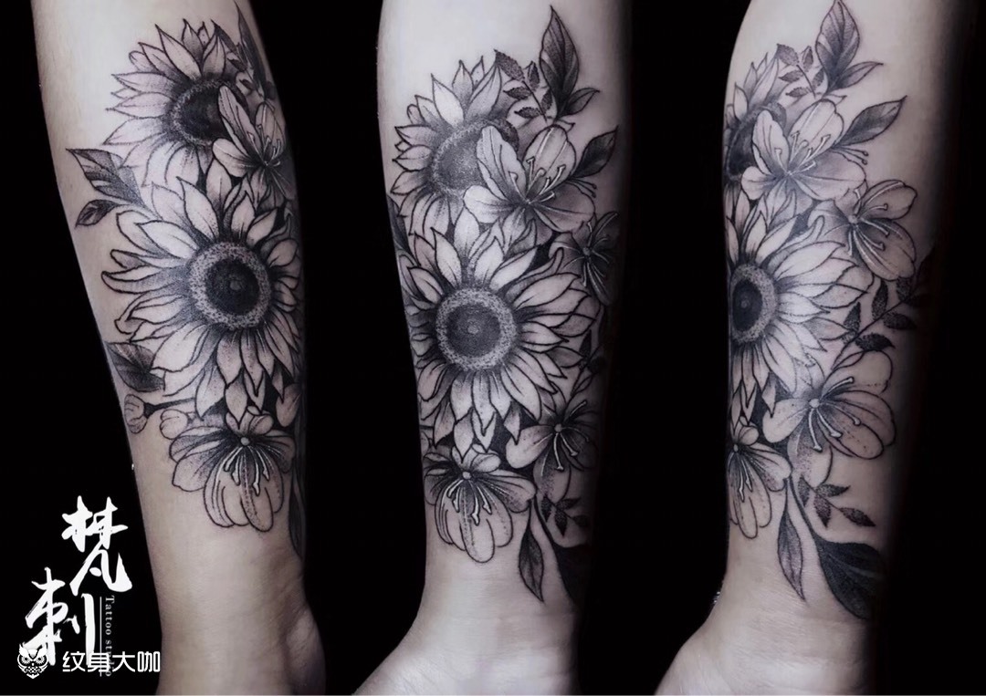 向日葵素花_纹身图案手稿图片_李辣草的纹身作品集