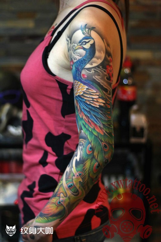孔雀花臂_纹身图案手稿图片_小伟的纹身作品集