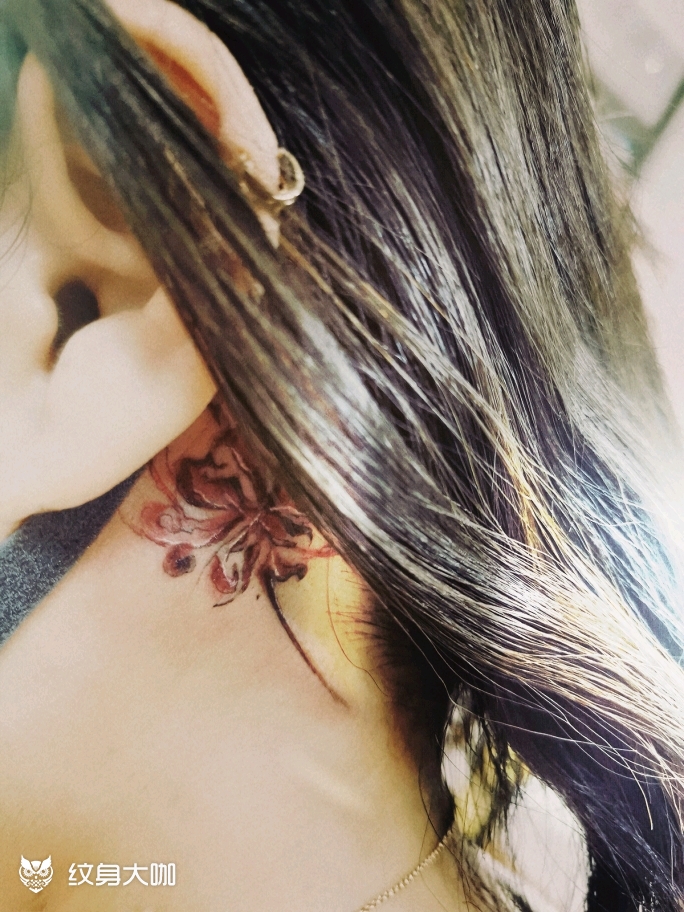 藏在耳后的彼岸花_纹身图案手稿图片_林秋玄的纹身作品集