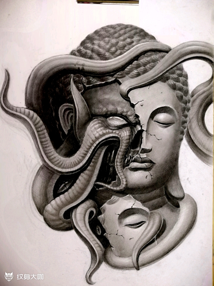 佛与魔_纹身图案手稿图片_无.纹道的纹身作品集
