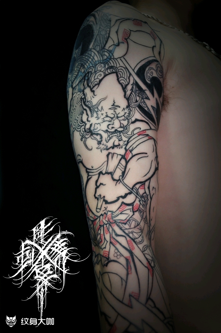 雷神花臂遮盖线条部分_纹身图案手稿图片_joy卓子的纹身作品集