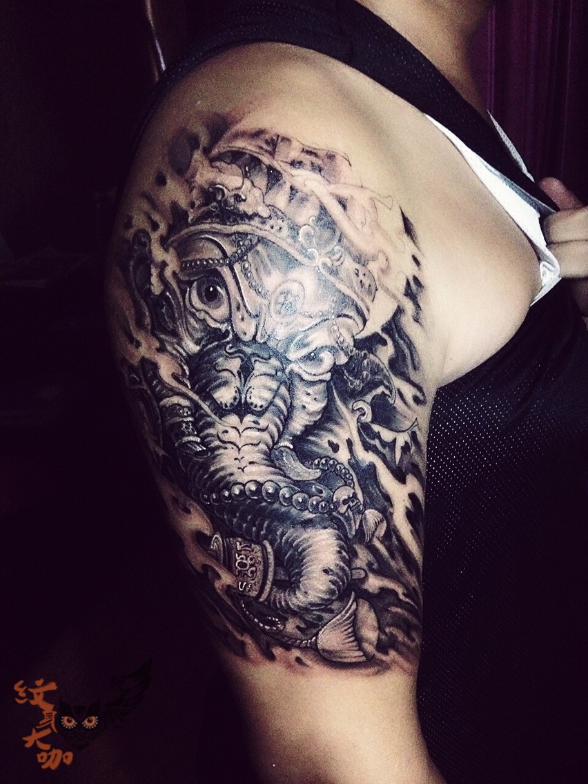 大臂象神_纹身图案手稿图片_韩健的纹身作品集