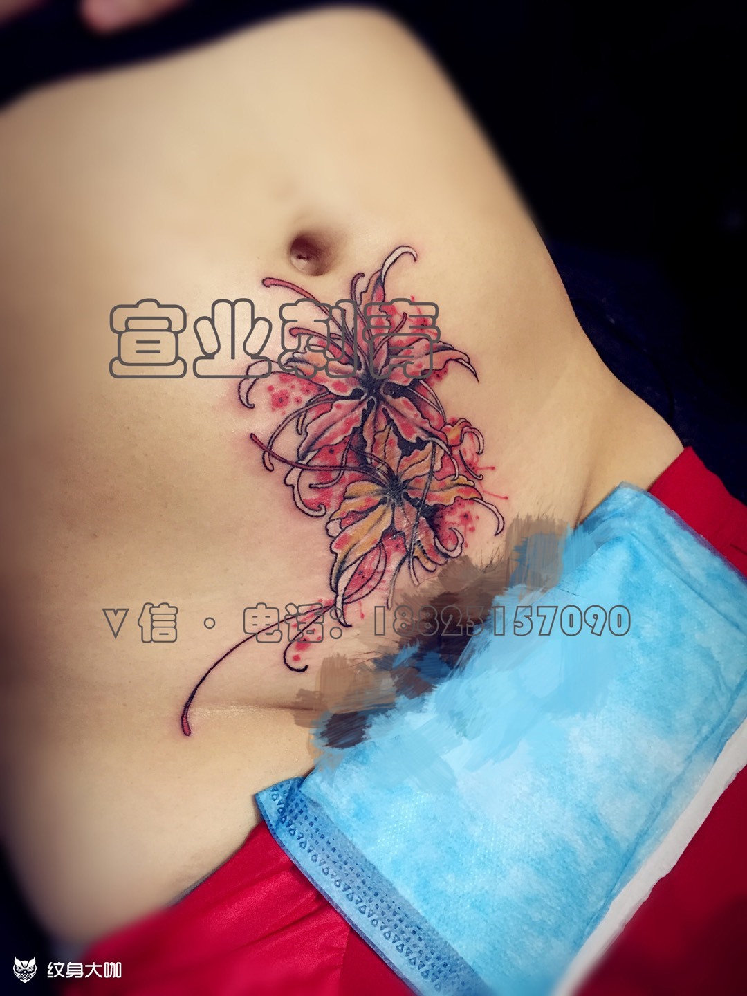 彼岸花剖腹产疤痕遮盖_纹身图案手稿图片_宣业的纹身作品集