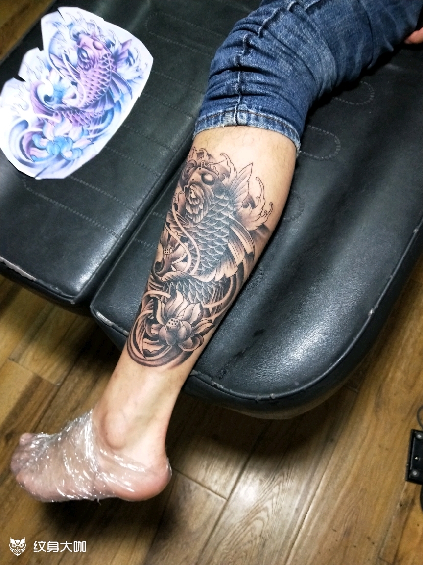 小腿鱼_纹身图案手稿图片_苗龙的纹身作品集