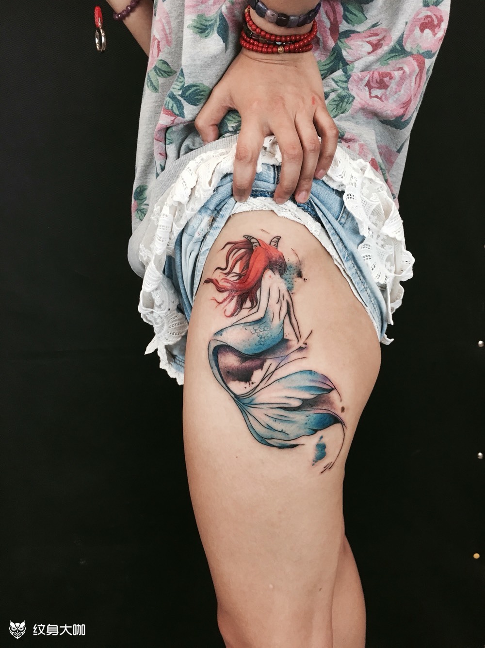 羊角美人鱼_纹身图案手稿图片_叶超的纹身作品集