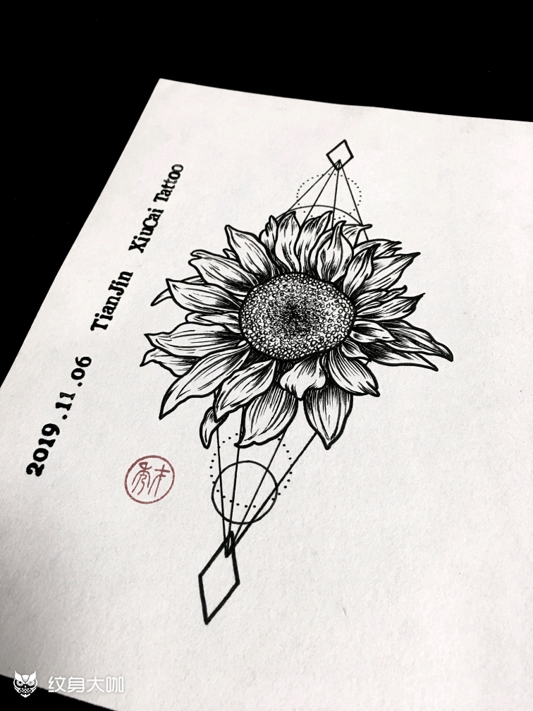每日一画,向日葵_纹身图案手稿图片_l3s的纹身作品集
