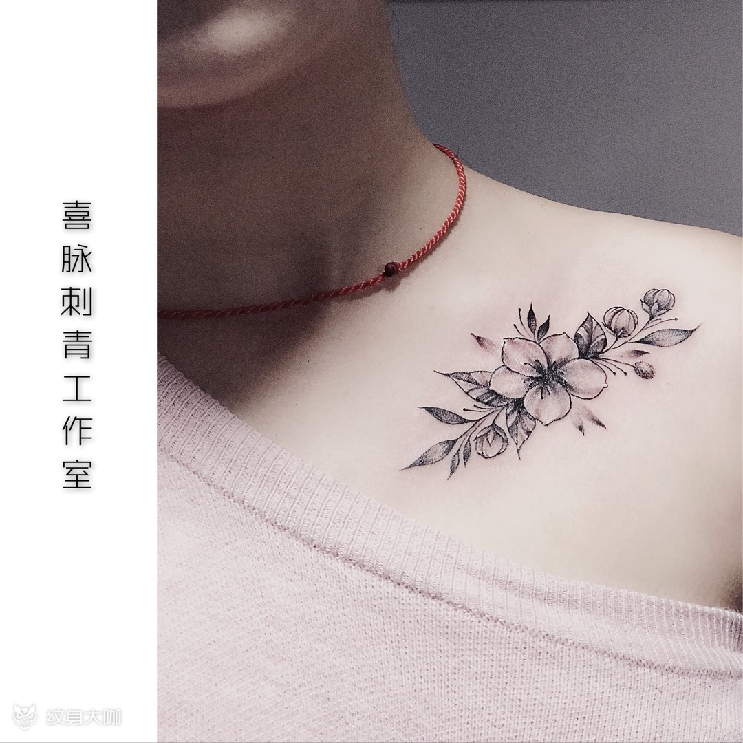 花 锁骨_纹身图案手稿图片_二喜的纹身作品集