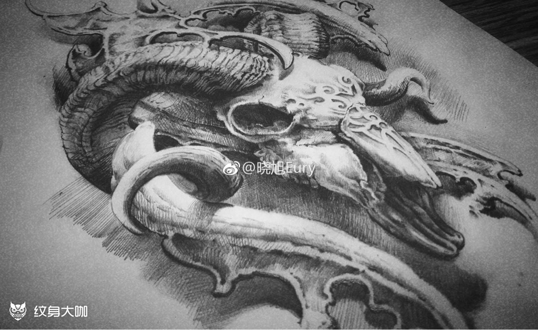 羊头手稿_纹身图案手稿图片_晓旭的纹身作品集