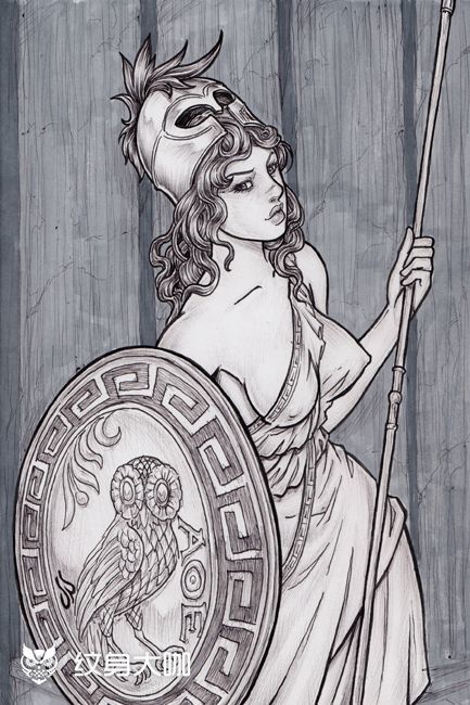雅典娜人物欧美线稿神话古希腊雅典娜美杜莎人物鬼神欧美手稿神话古