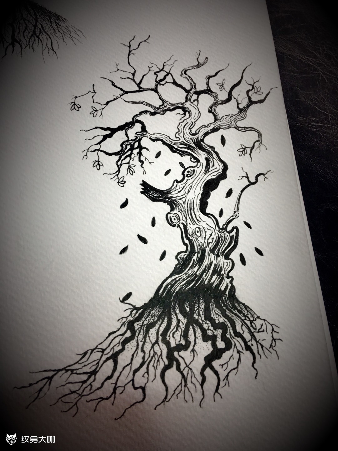 枯树纹身手稿图片