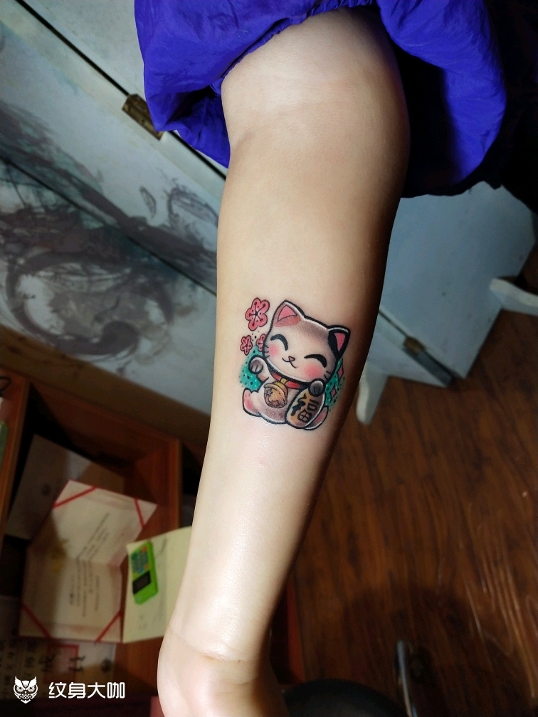 招财猫_纹身图案手稿图片_刘静的纹身作品集