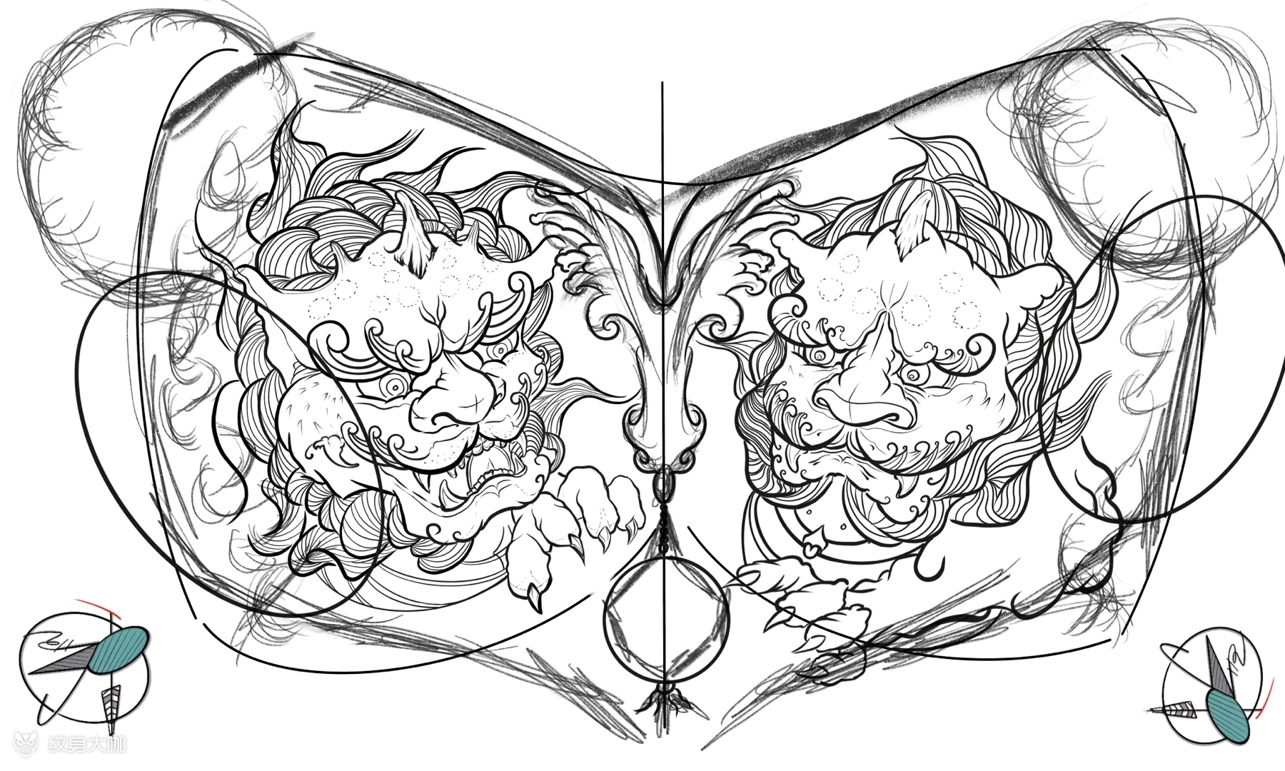 半成胸部唐狮_纹身图案手稿图片_竞择的纹身作品集