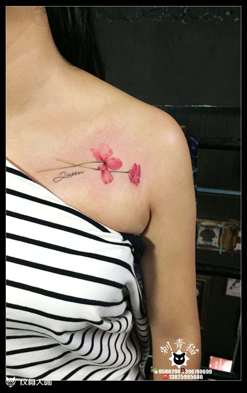海棠花_纹身图案手稿图片_阿猫的纹身作品集