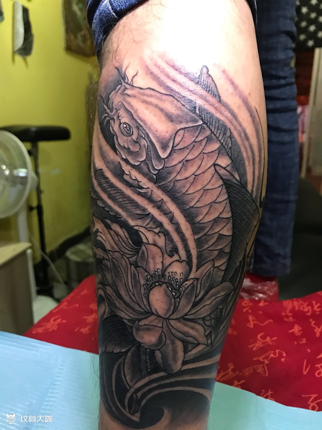 小腿鲤鱼黑灰_纹身图案手稿图片_叶晓君的纹身作品集