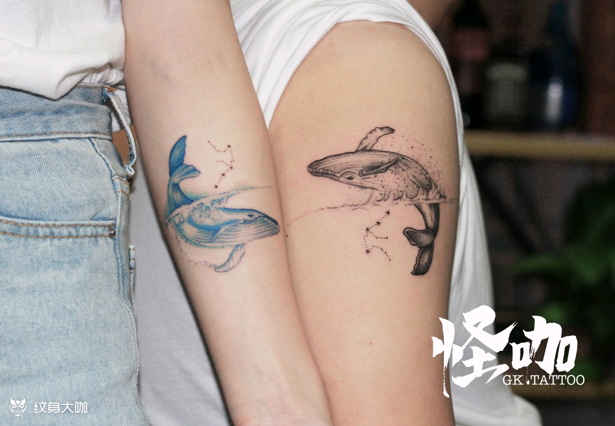 鲸-情侣-反转_纹身图案手稿图片_蛙蛙的纹身作品集
