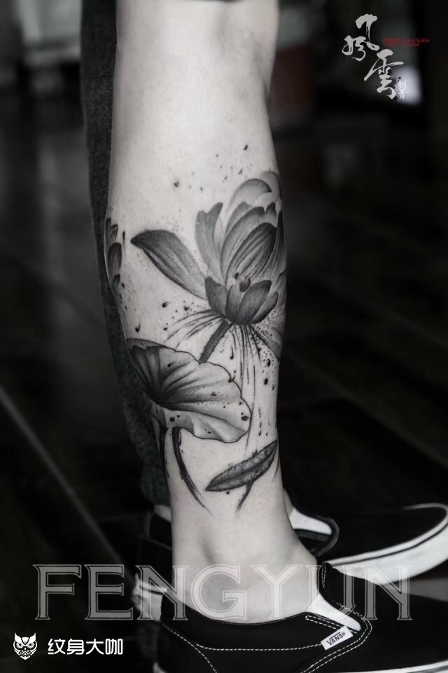 水墨包小腿(未完成)_纹身图案手稿图片_风云tattoo的纹身作品集