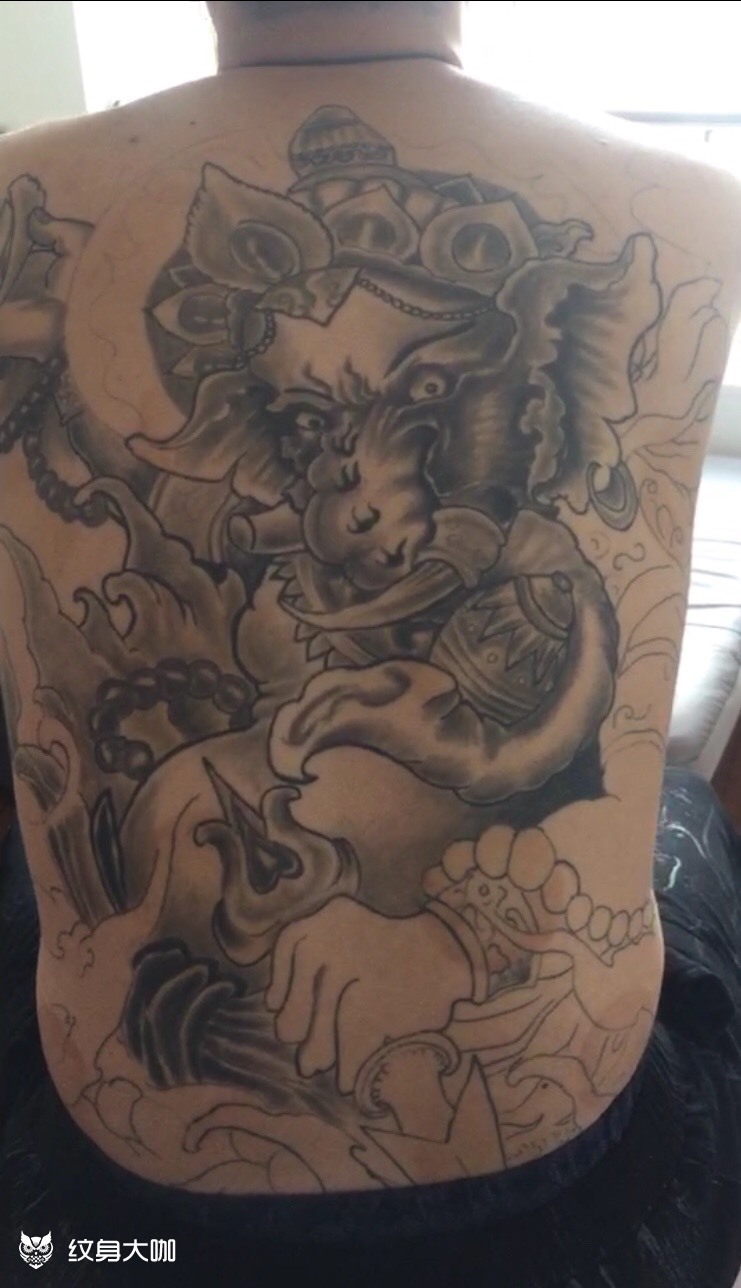 满背象神未完成作品_纹身图案手稿图片_马然旭的纹身作品集
