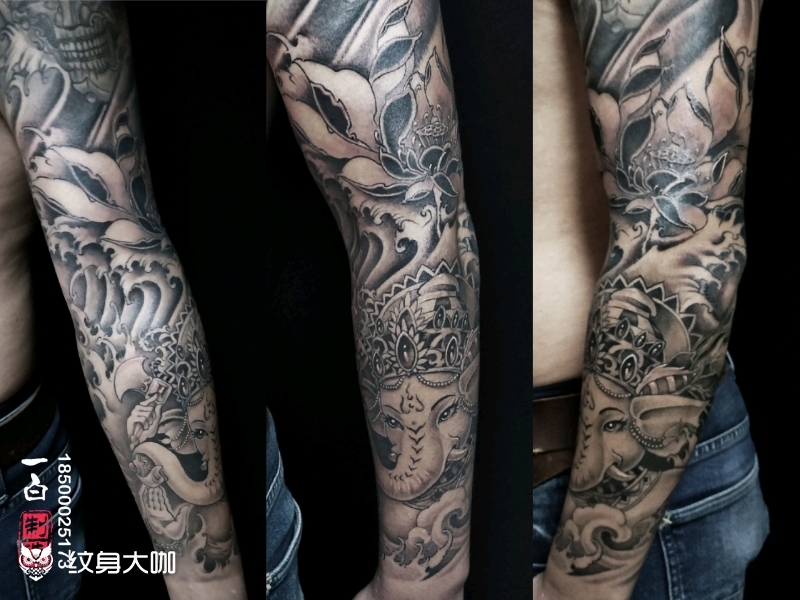 半胛修改花臂象神_纹身图案手稿图片_阿良的纹身作品集