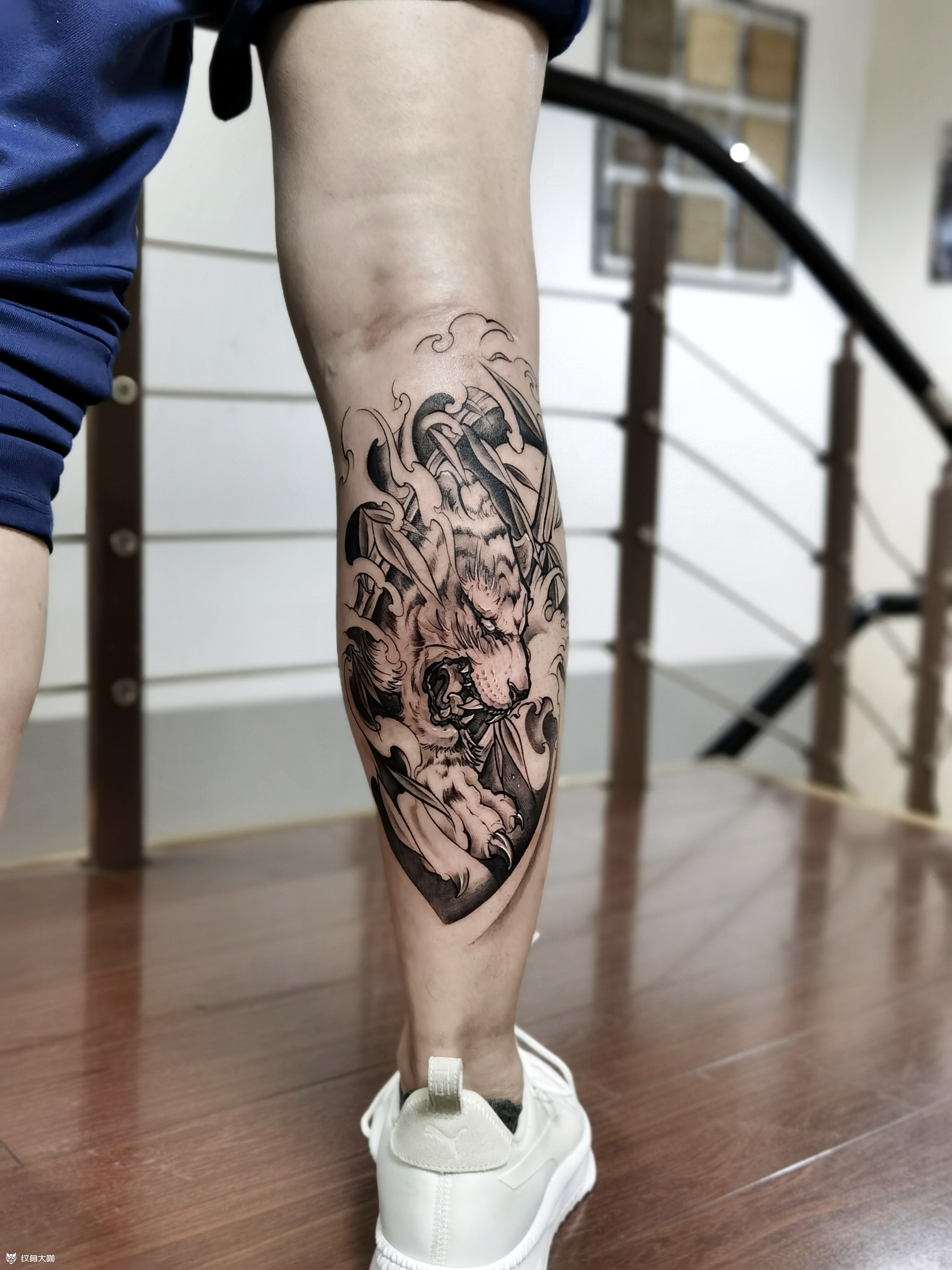 传统老虎 小腿【风格】新传统_纹身吧社区 - 纹身大咖