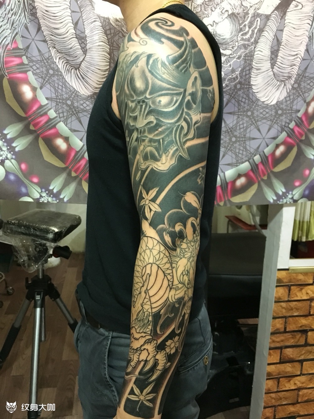 般若龙花臂未完待续_纹身图案手稿图片_张飞的纹身作品集