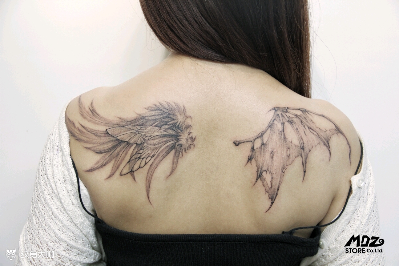 天使与恶魔_纹身图案手稿图片_ 孙冬芳的纹身作品集