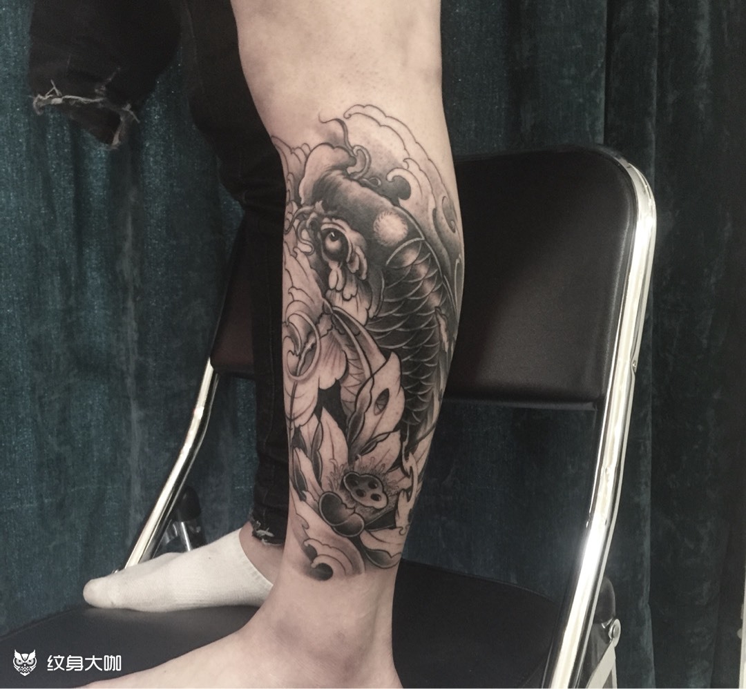小腿鲤鱼_纹身图案手稿图片_王志刚的纹身作品集