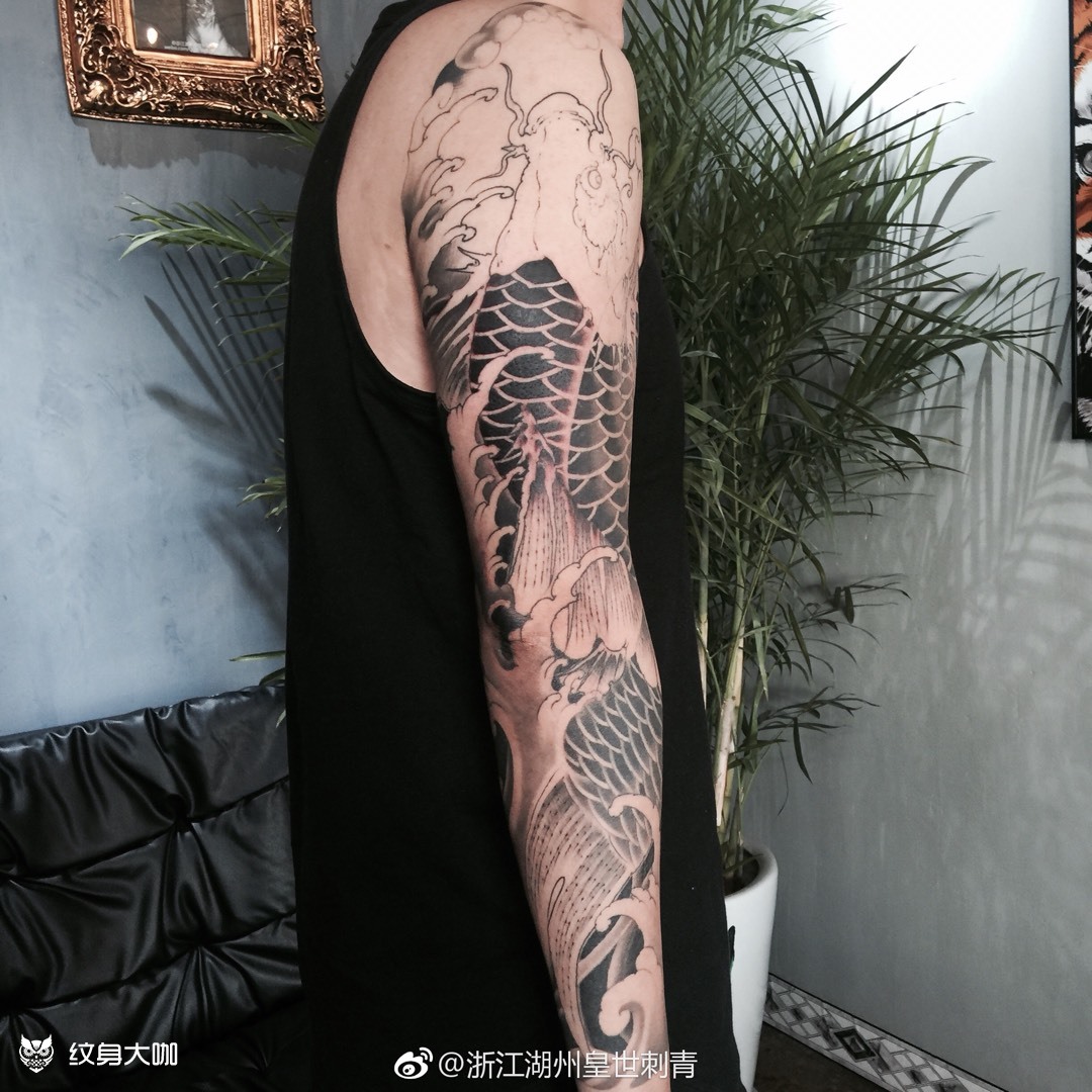 花臂鱼.半成品_纹身图案手稿图片_皇叔的纹身作品集