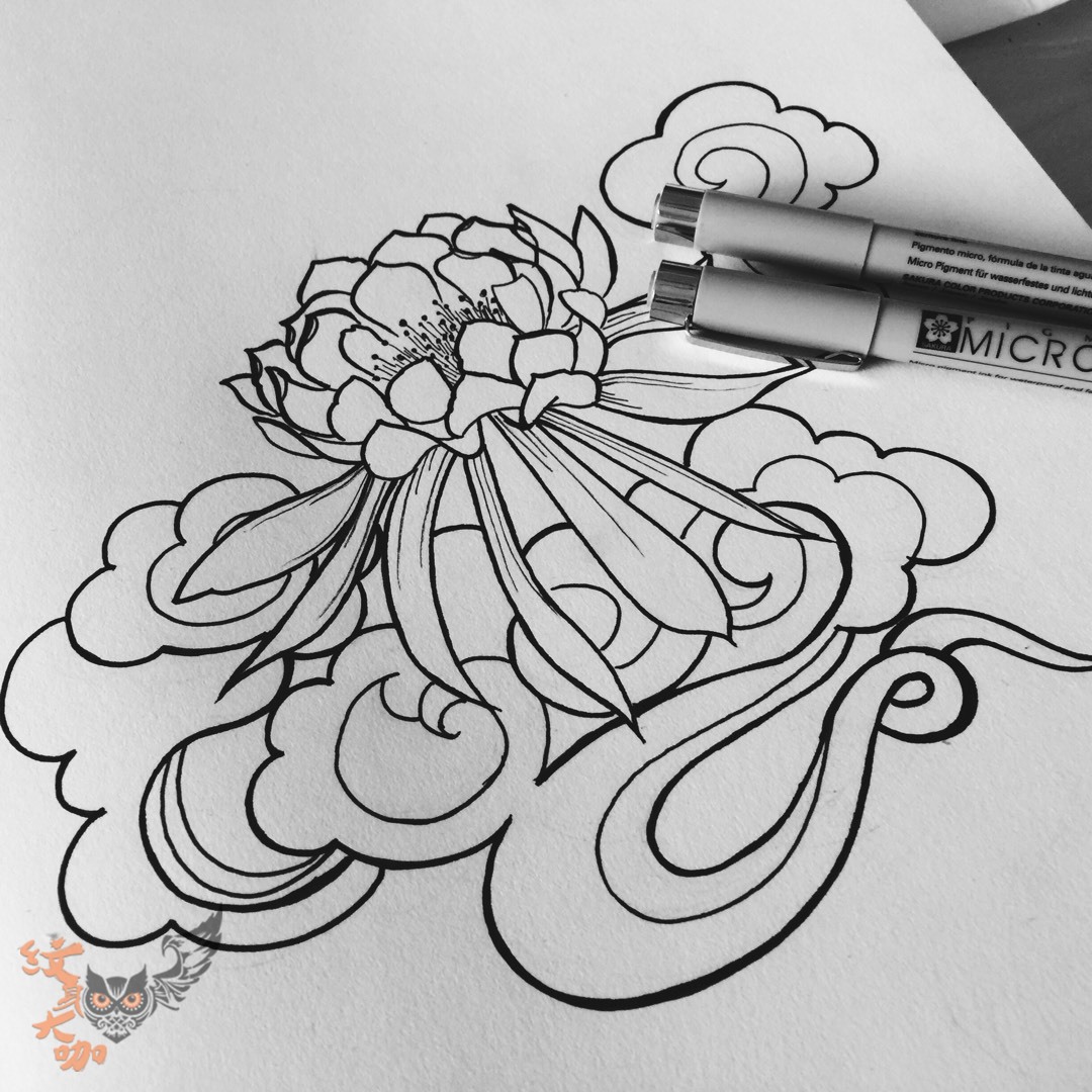 莲花云纹_纹身图案手稿图片_大葛的纹身作品集