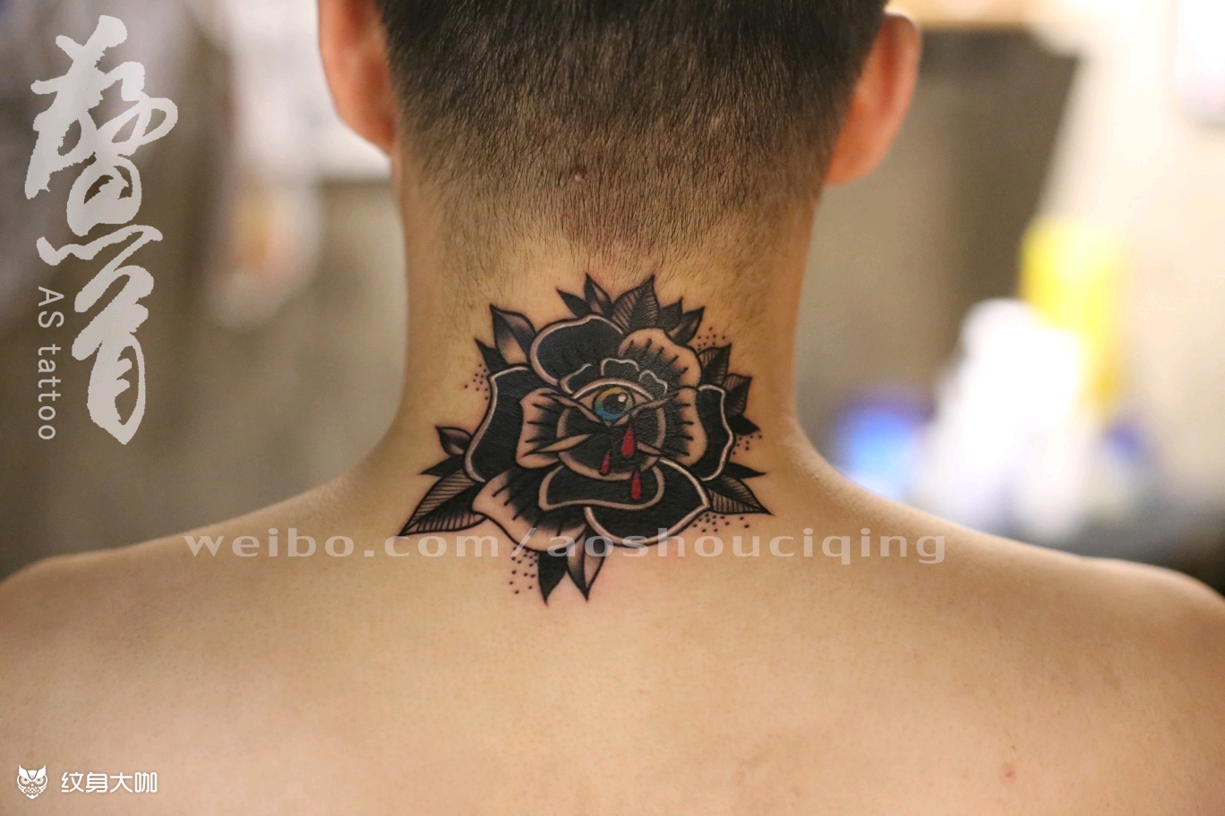oldschool后脖玫瑰_纹身图案手稿图片_张璐的纹身作品集