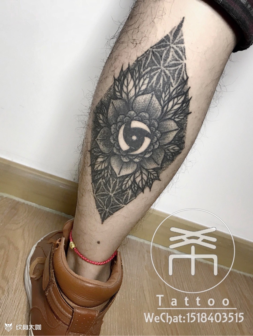 小腿点刺写轮眼恢复后效果_纹身图案手稿图片_成的纹身作品集