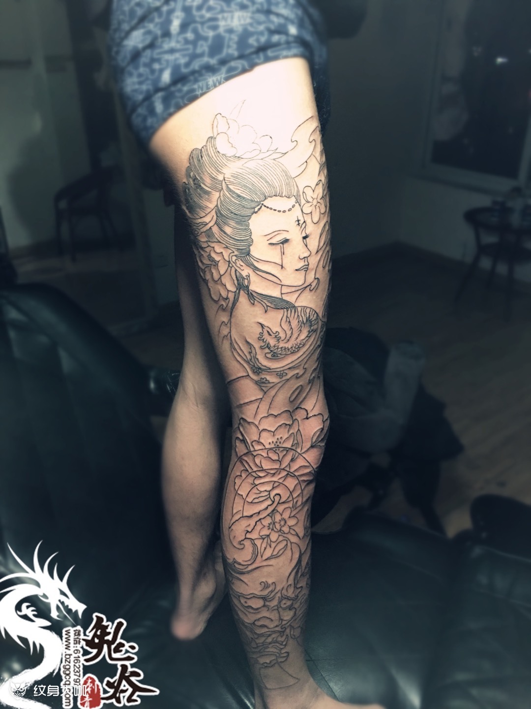 花腿初步完成_纹身图案手稿图片_薛新稳的纹身作品集