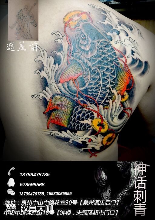 锦鲤遮盖图案_纹身图案手稿图片_a泉州神话刺青,晓薇的纹身作品集