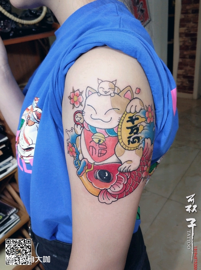 招财猫_纹身图案手稿图片_磊子的纹身作品集