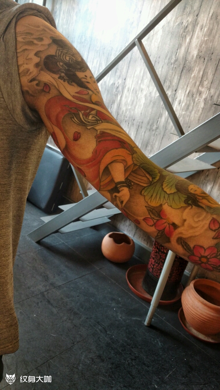 和合二仙 仕女花臂_纹身图案手稿图片_大恶的纹身作品集