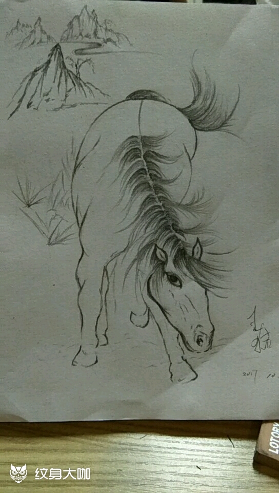白描马一匹_纹身图案手稿图片_王猛的纹身作品集