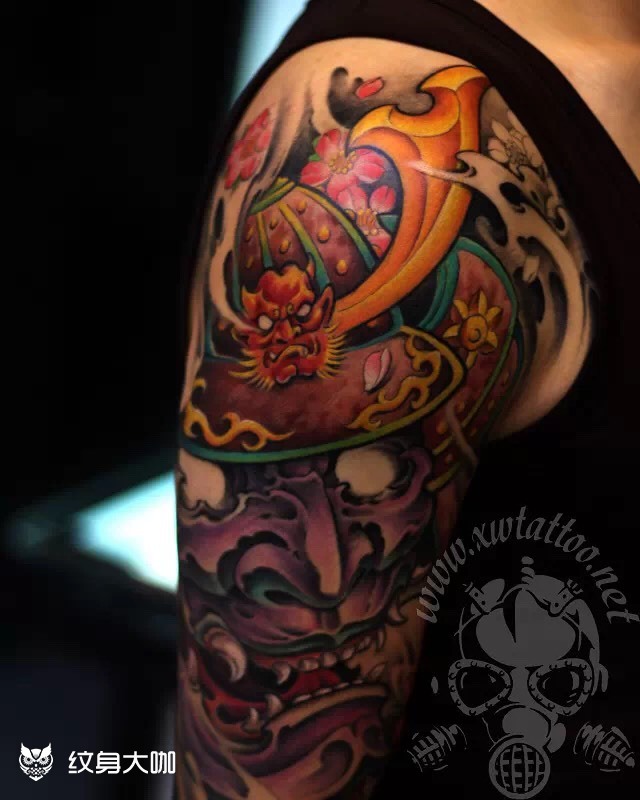 鬼武士花臂_纹身图案手稿图片_小伟的纹身作品集