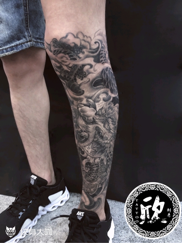 小腿龙_纹身图案手稿图片_一欣的纹身作品集
