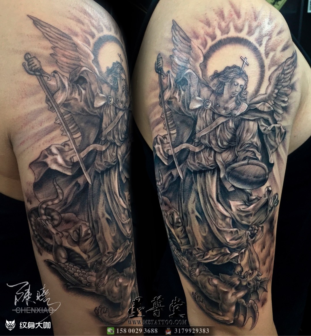 米迦勒_纹身图案手稿图片_陈晓的纹身作品集