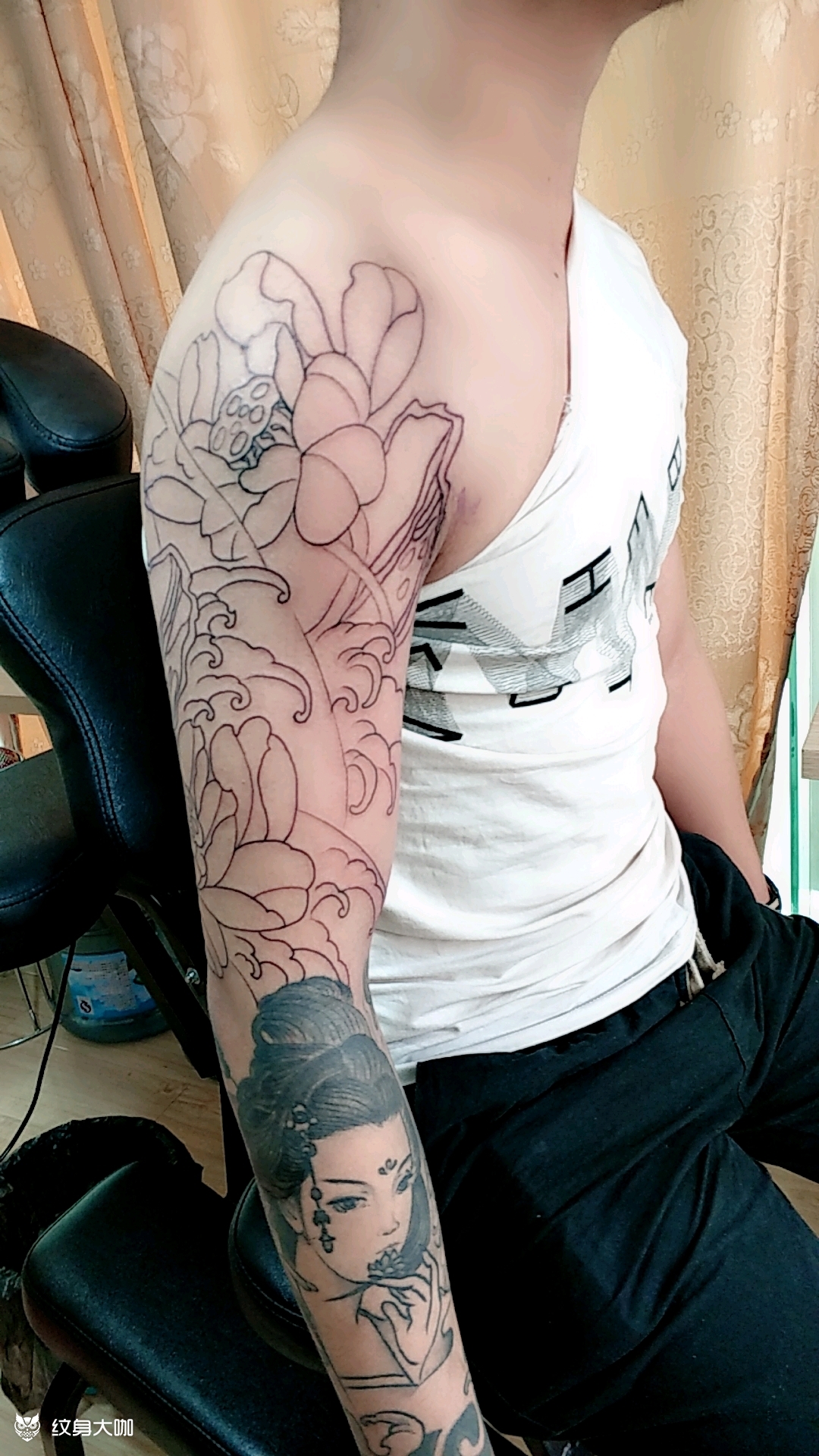 大臂 荷花 未完成_纹身图案手稿图片_金艺神刺的纹身作品集