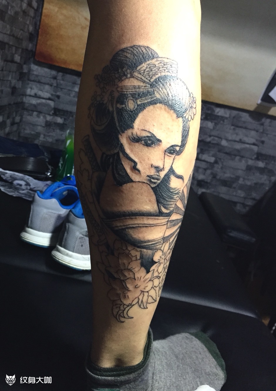 小腿艺妓_纹身图案手稿图片_魁杰的纹身作品集