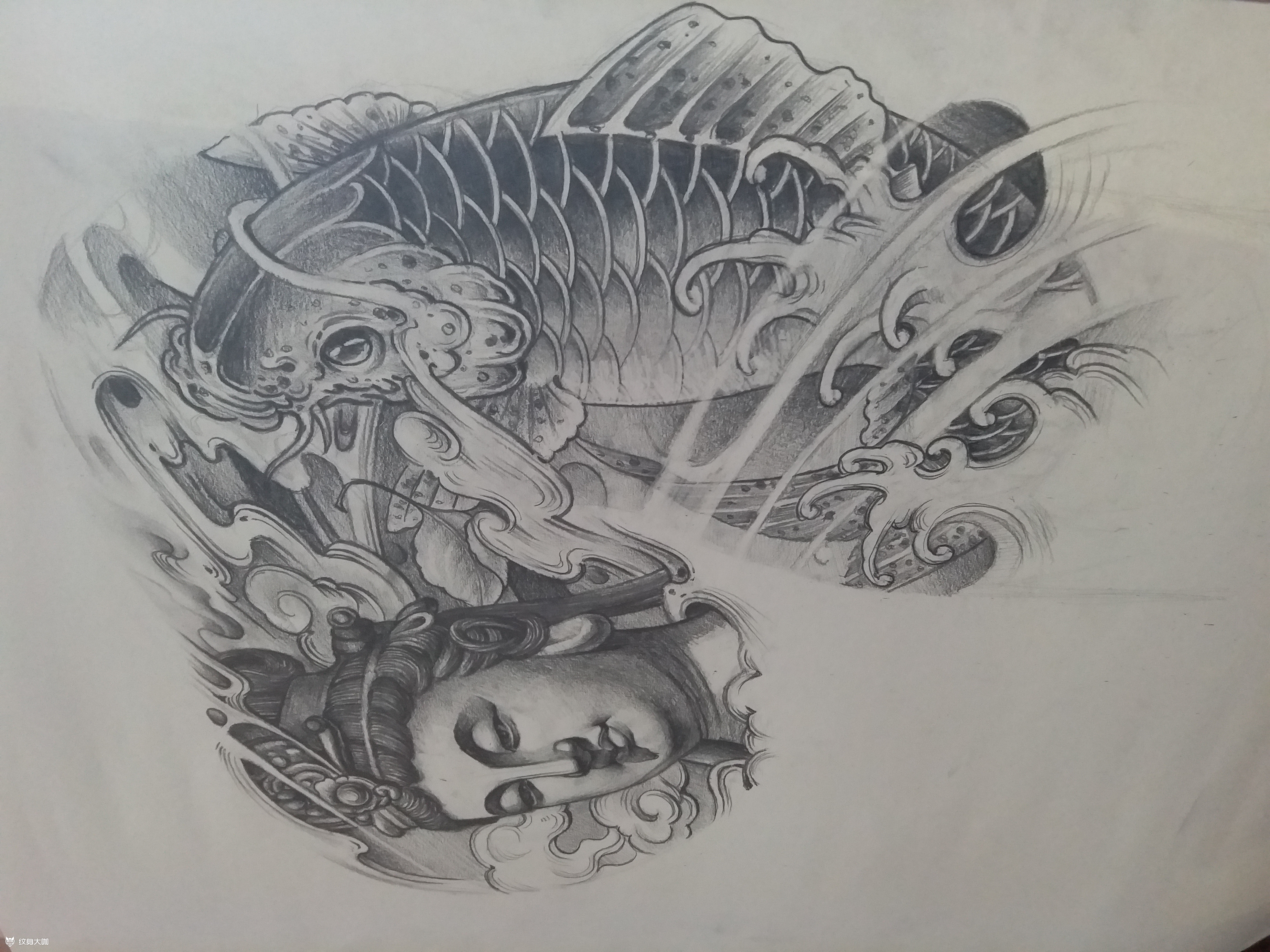 半甲创作稿_纹身图案手稿图片_周吉的纹身作品集