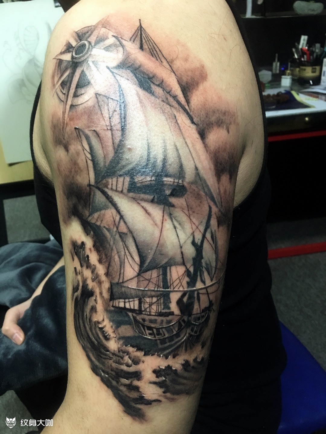 帆船_纹身图案手稿图片_o.o的纹身作品集