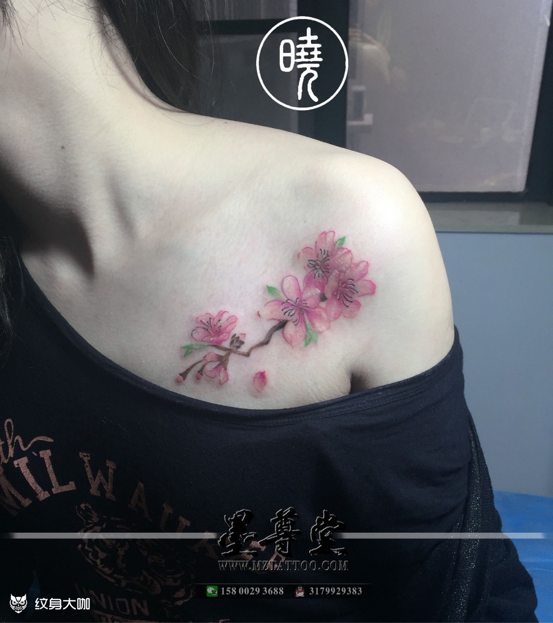 锁骨樱花_纹身图案手稿图片_陈晓的纹身作品集