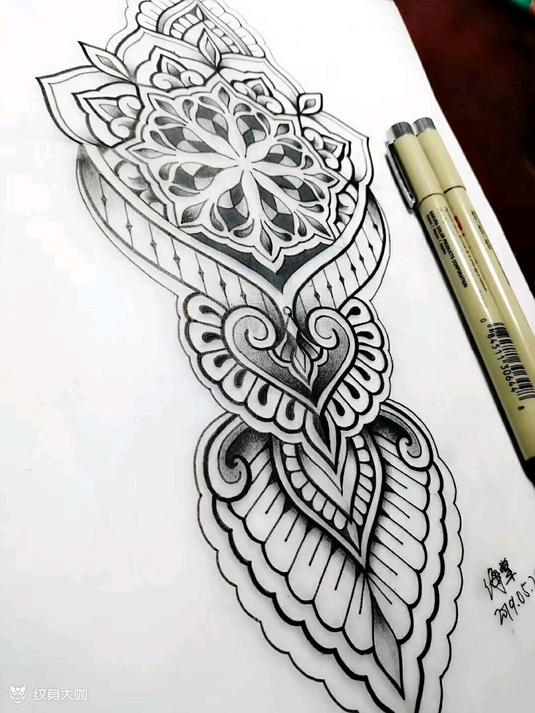 图腾梵花曼陀罗纹身刺青手稿_纹身图案手稿图片_海棠的纹身作品集