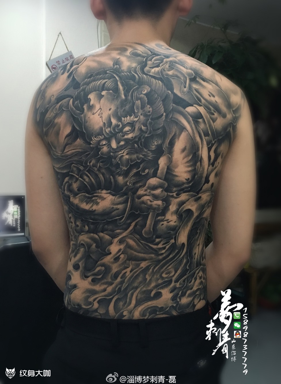 恢复好的满背雷神…_纹身图案手稿图片_刘磊的纹身作品集