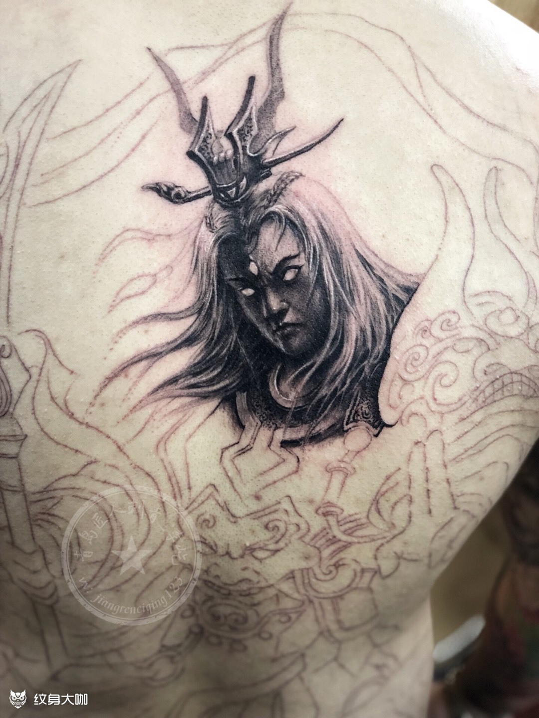 二郎神 满背_纹身图案手稿图片_李屹的纹身作品集