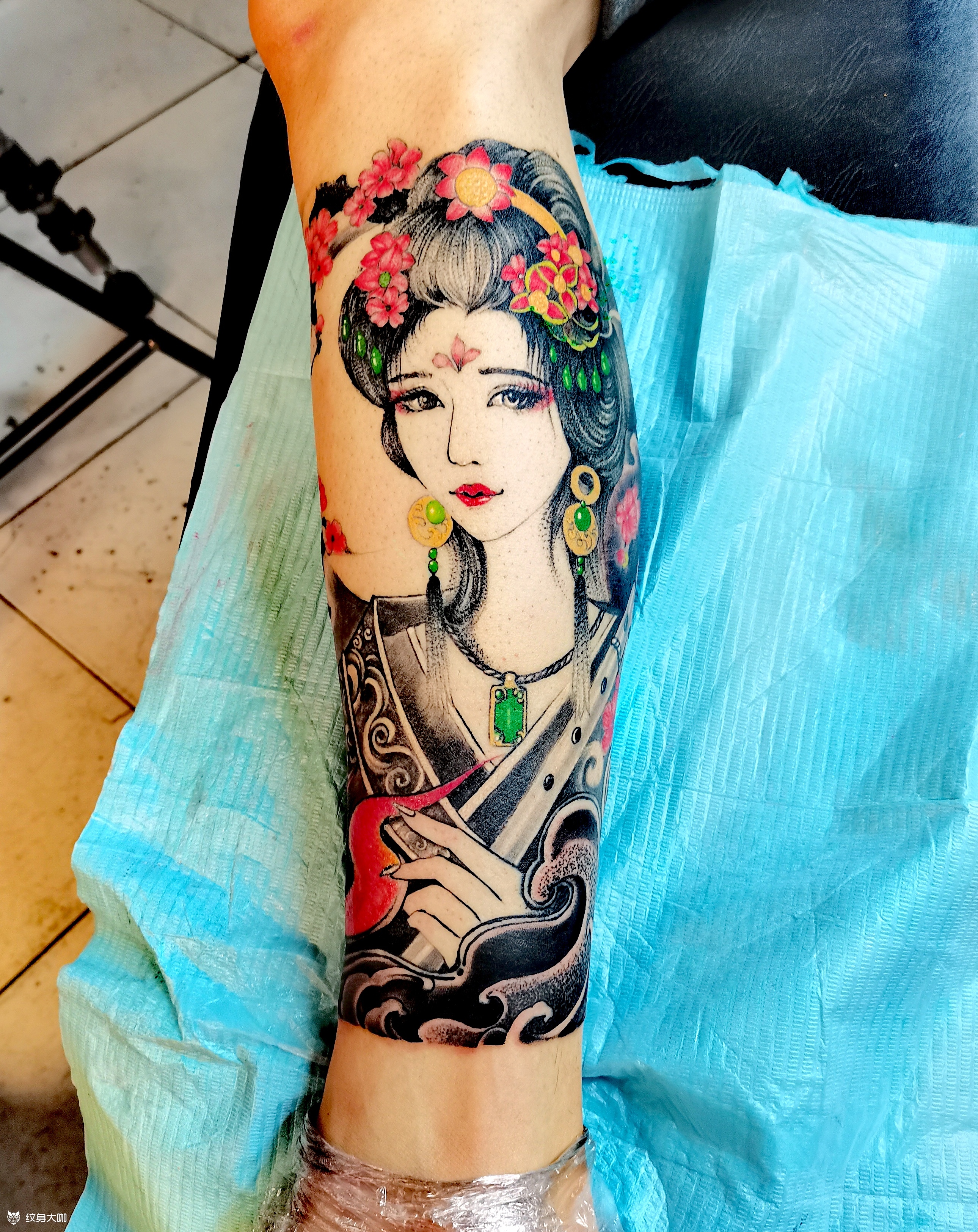 小腿彩色艺妓_纹身图案手稿图片_孙海超的纹身作品集
