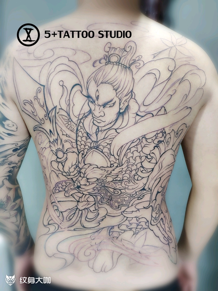 二郎神.线条部分_纹身图案手稿图片_茜仔的纹身作品集