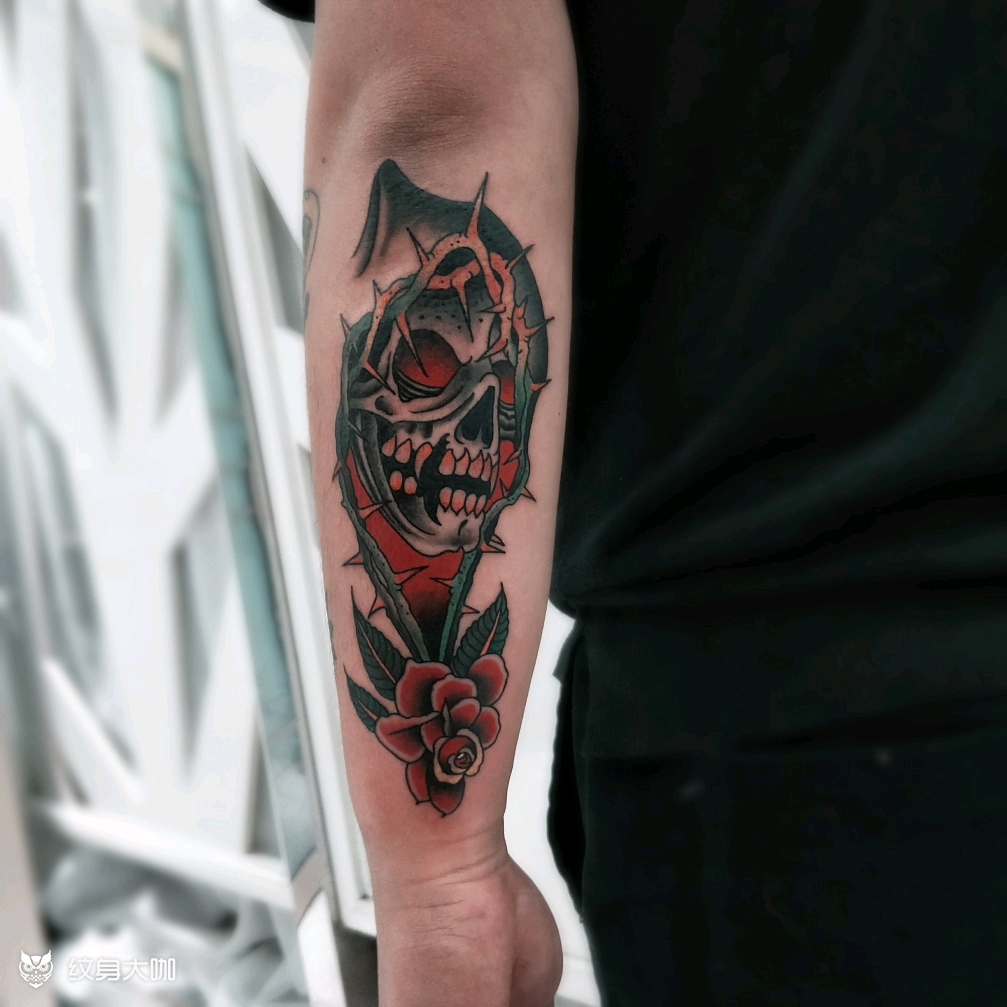 骷髅玫瑰_纹身图案手稿图片_十一的纹身作品集